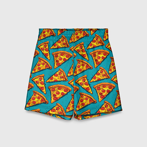 Детские шорты Кусочки пиццы на синем фоне / 3D-принт – фото 1