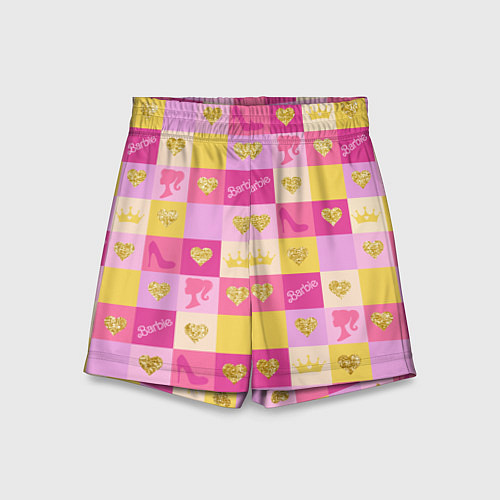 Детские шорты Барби: желтые и розовые квадраты паттерн / 3D-принт – фото 1