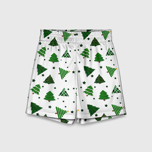 Детские шорты Узор с зелеными елочками / 3D-принт – фото 1