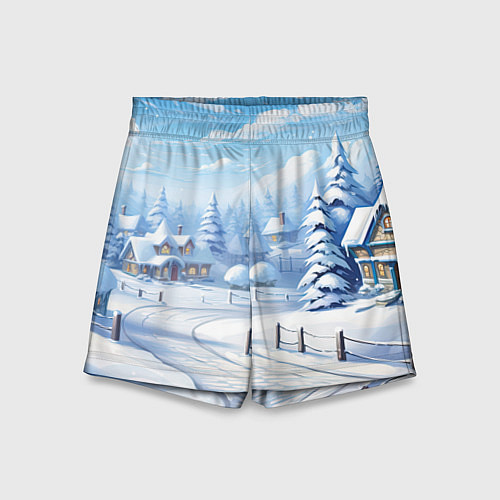 Детские шорты Снежный зимний фон / 3D-принт – фото 1