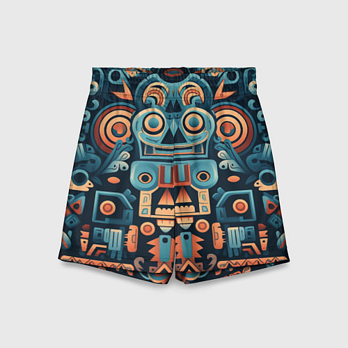 Детские шорты Симметричный абстрактный паттерн в ацтекском стиле / 3D-принт – фото 1
