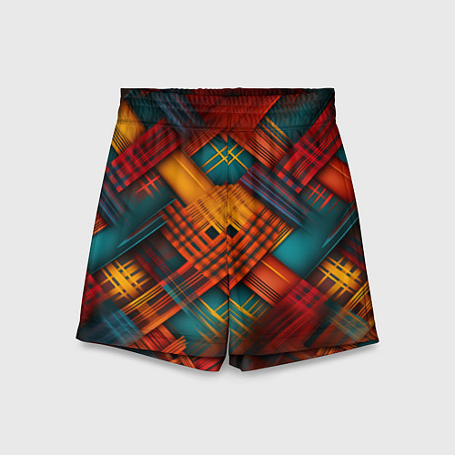 Детские шорты Разноцветная клетка в шотландском стиле / 3D-принт – фото 1