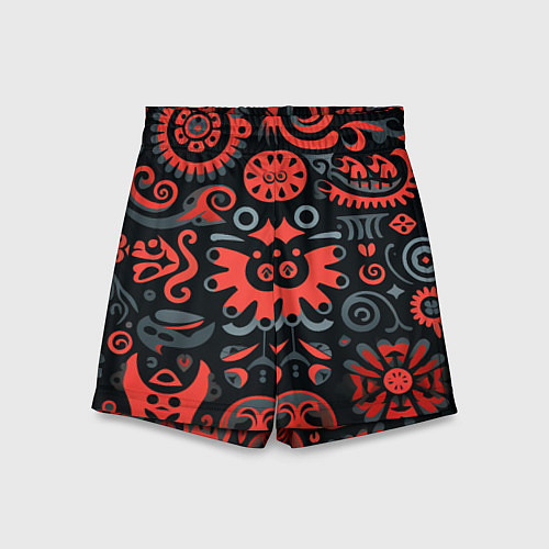 Детские шорты Красно-черный узор в славянском стиле / 3D-принт – фото 1