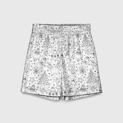 Шорты детские Черно-белый новогодний патерн, цвет: 3D-принт