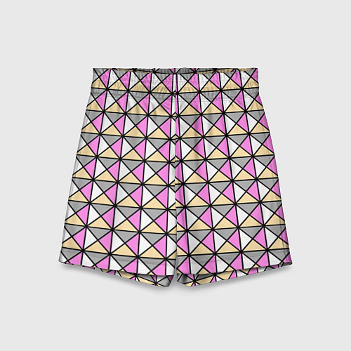 Детские шорты Геометрический треугольники бело-серо-розовый / 3D-принт – фото 1
