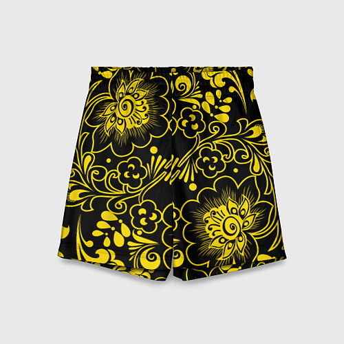 Детские шорты Хохломская роспись золотые цветы на чёроном фоне / 3D-принт – фото 1