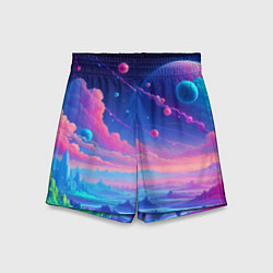 Шорты детские Fantastic space landscape - neon glow, цвет: 3D-принт