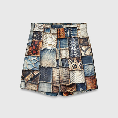 Детские шорты Змеиная кожа - пэчворк / 3D-принт – фото 1