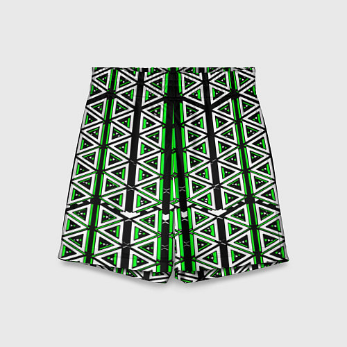 Детские шорты Бело-зелёные треугольники на чёрном фоне / 3D-принт – фото 1