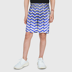 Шорты детские Black and blue stripes on a white background, цвет: 3D-принт — фото 2