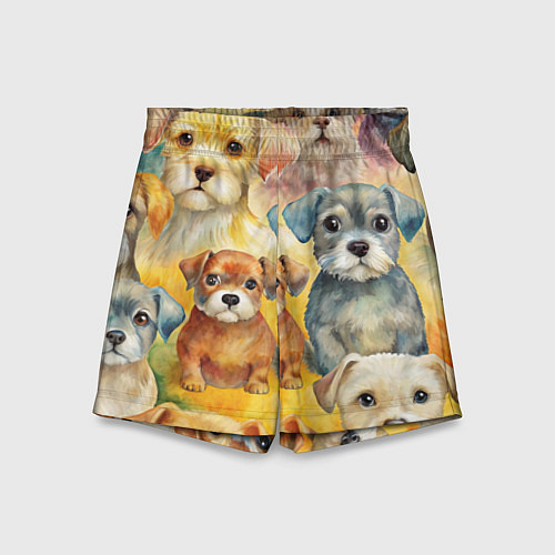 Детские шорты Красочный паттерн с щенками / 3D-принт – фото 1