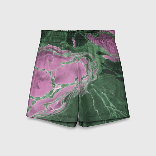 Детские шорты Мрамор темно-зеленый с розовым / 3D-принт – фото 1