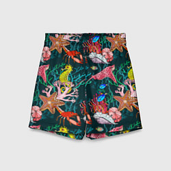Шорты детские Морская жизнь под водой - паттерн с звёздами и кон, цвет: 3D-принт