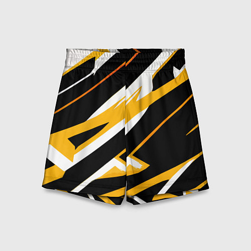 Детские шорты Жёлто-белые полосы и чёрный фон / 3D-принт – фото 1