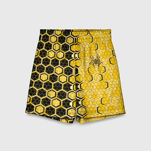 Детские шорты Киберпанк соты шестиугольники жёлтый и чёрный с па / 3D-принт – фото 1