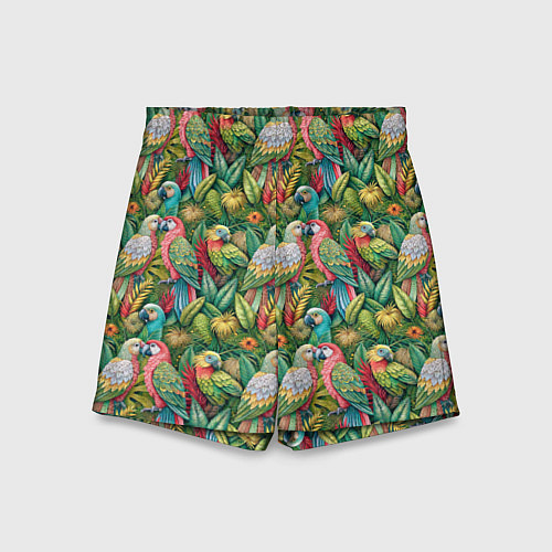 Детские шорты Влюбленные попугаи в листьях / 3D-принт – фото 1