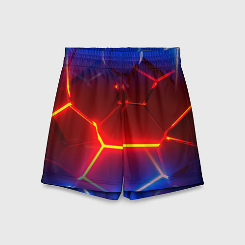 Детские шорты Светящиеся лавой неоновые плиты в разломе / 3D-принт – фото 1