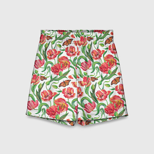 Детские шорты Красные тюльпаны / 3D-принт – фото 1