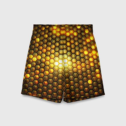 Детские шорты Металлические соты - роскошный блеск золота / 3D-принт – фото 1