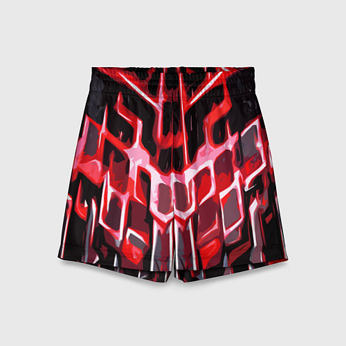 Детские шорты Абстрактные красные линии на чёрном фоне / 3D-принт – фото 1