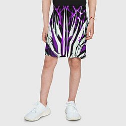 Шорты детские Чёрный фон, фиолетово-белая абстракция, цвет: 3D-принт — фото 2
