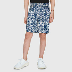Шорты детские Геометрический узор арабеска бело-синий, цвет: 3D-принт — фото 2