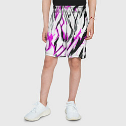 Шорты детские Чёрно-розовые агрессивные полосы на белом фоне, цвет: 3D-принт — фото 2