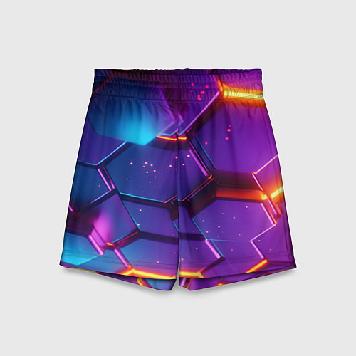 Детские шорты Трехмерные соты с эффектом неона / 3D-принт – фото 1