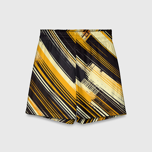 Детские шорты Жёлтые диагональные полосы на чёрном фоне / 3D-принт – фото 1