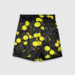 Детские шорты Жёлто-серые шестиугольники на чёрном фоне