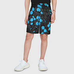 Шорты детские Сине-серые шестиугольники на чёрном фоне, цвет: 3D-принт — фото 2