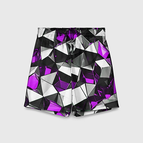 Детские шорты Фиолетово-белые рельефные треугольники на чёрном ф / 3D-принт – фото 1