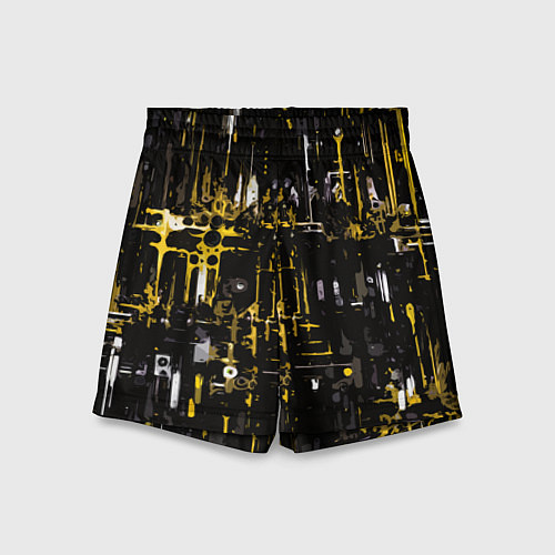 Детские шорты Бело-жёлтая абстракция на чёрном фоне / 3D-принт – фото 1