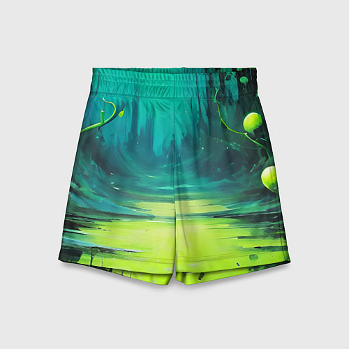 Детские шорты Зелёная кислотная абстракция / 3D-принт – фото 1