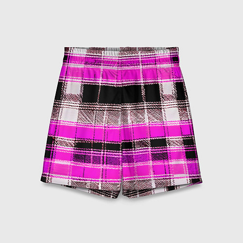 Детские шорты Белые полосы на чёрно-розовом фоне / 3D-принт – фото 1