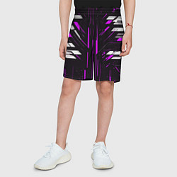 Шорты детские Фиолетово-белые полосы и точки на чёрном фоне, цвет: 3D-принт — фото 2