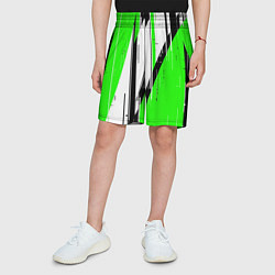 Шорты детские Black and white vertical stripes on a green backgr, цвет: 3D-принт — фото 2