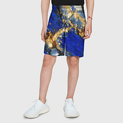 Шорты детские Золотой минерал в синем камне, цвет: 3D-принт — фото 2