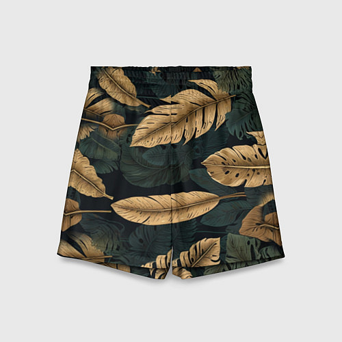 Детские шорты Золотые листья монстеры и перья / 3D-принт – фото 1