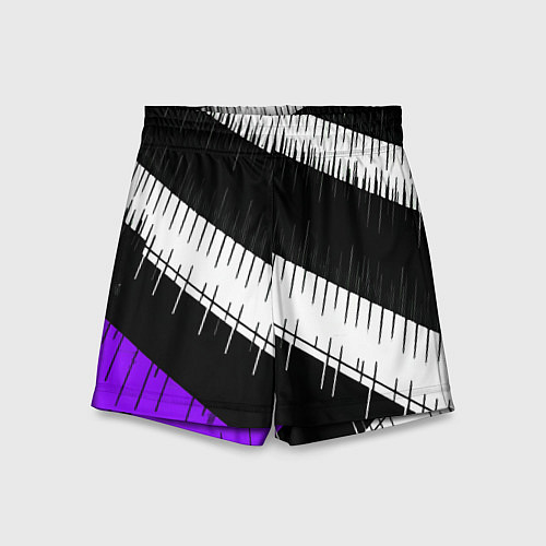 Детские шорты Диагональные чёрно-белые полосы на фиолетовом фоне / 3D-принт – фото 1