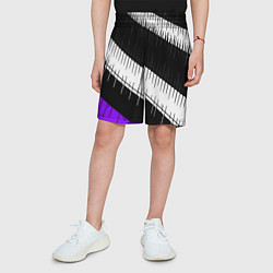 Шорты детские Диагональные чёрно-белые полосы на фиолетовом фоне, цвет: 3D-принт — фото 2