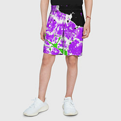 Шорты детские Зелёно-фиолетовая абстракция на чёрном фоне, цвет: 3D-принт — фото 2