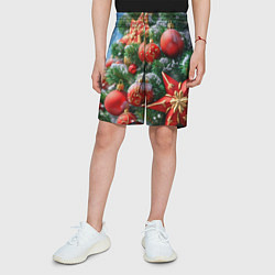 Шорты детские Красные шары и звезда новогодняя, цвет: 3D-принт — фото 2