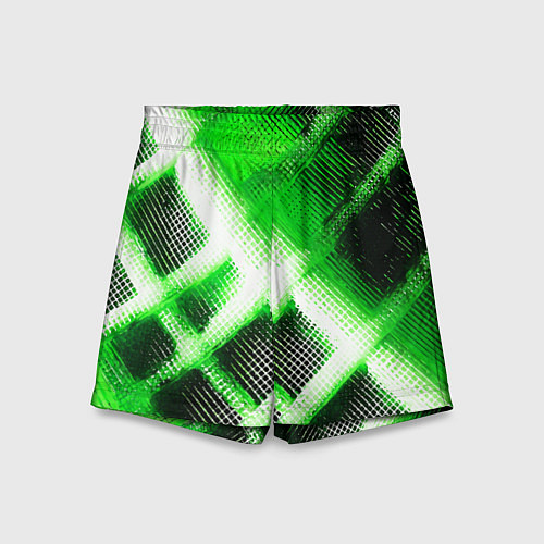 Детские шорты Зелёная сеть на чёрном фоне / 3D-принт – фото 1