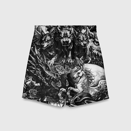 Детские шорты Дракон и другие мифические существа в стиле тату / 3D-принт – фото 1