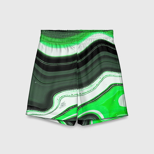 Детские шорты Волнистые горизонтальные чёрно-зелёные полосы на б / 3D-принт – фото 1