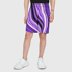 Шорты детские Волнистые вертикальные чёрно-фиолетовые полосы, цвет: 3D-принт — фото 2