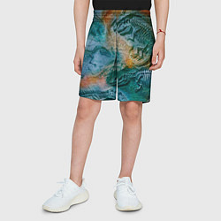 Шорты детские Окаменелые динозавры, тропический зеленый, цвет: 3D-принт — фото 2