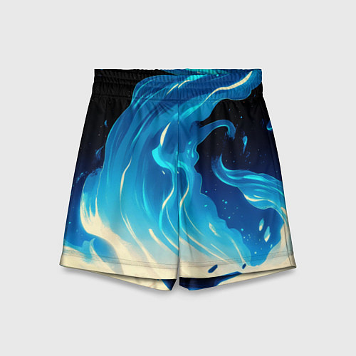 Детские шорты Бело-синее пламя из абстрактных красок / 3D-принт – фото 1