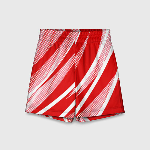 Детские шорты Красно-белый абстракция с полосами / 3D-принт – фото 1